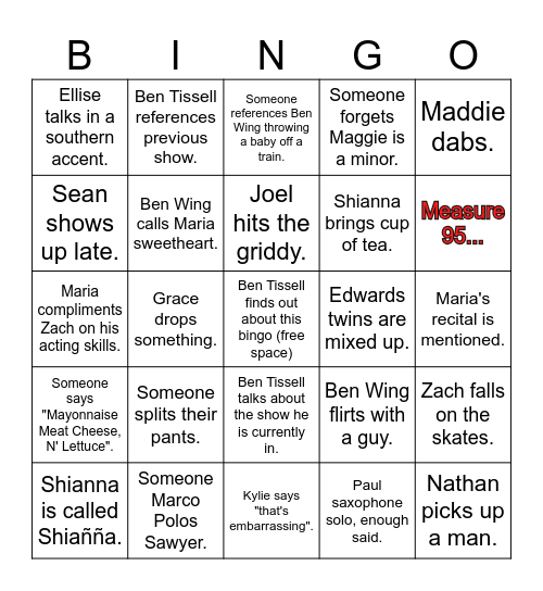 Footloose Bingo Card