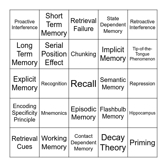 Retrieving Memory Bingo Card
