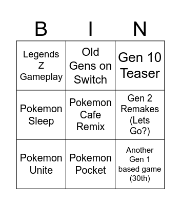 Pokemon Day Bingo Card
