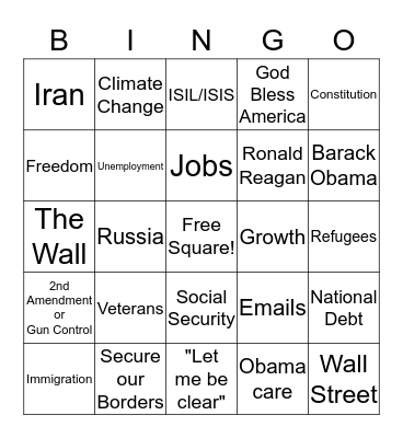 2016 - Clinton / Trump Presidential Debate Bingo Card