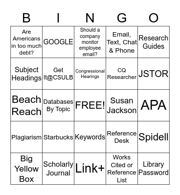 Library BINGO Card