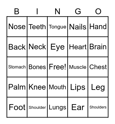 Parts of the body F3 Bingo Card