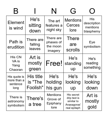 Anaxa Drip Bingo Card