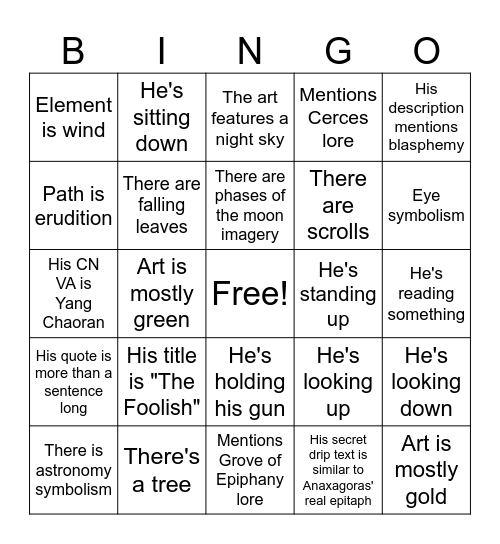 Anaxa Drip Bingo Card