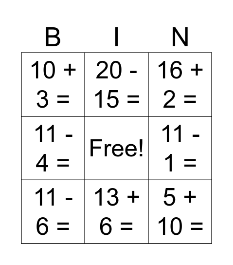 100's Day Bingo Card