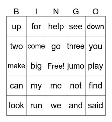 Sight Word List 1 Bingo Card