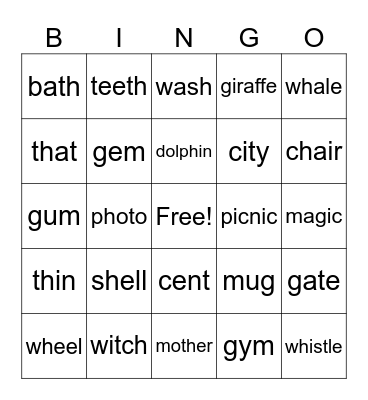 Phonics review Bingo Card