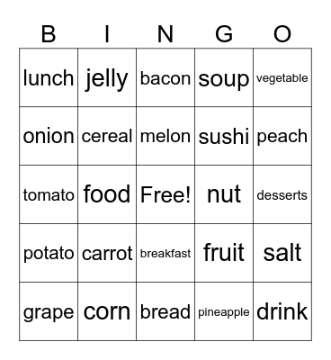 More Intro to Food Bingo Card