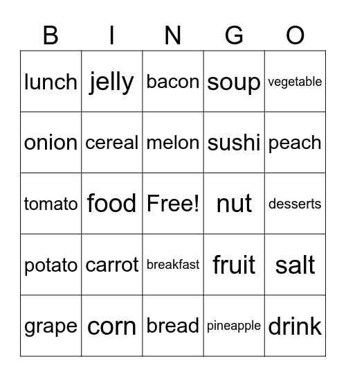 More Intro to Food Bingo Card