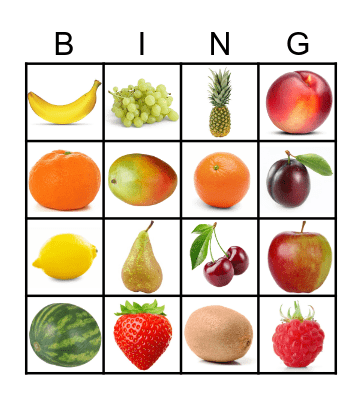 fruit Bingo Card