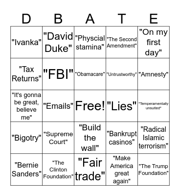 The First 2016 Presidential Bingo Card