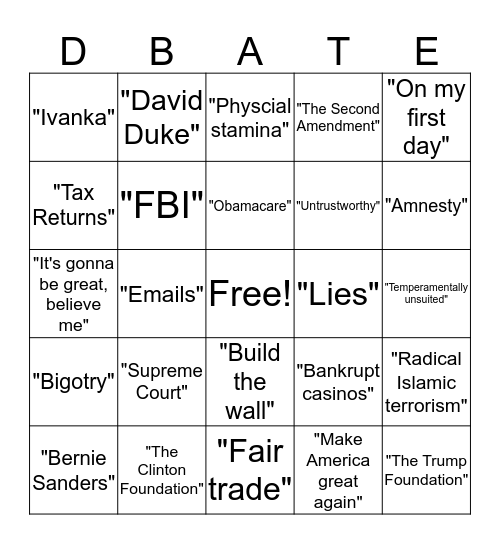 The First 2016 Presidential Bingo Card