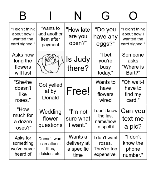 Flowershop Bingo Card