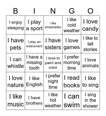 Things in common Bingo Card