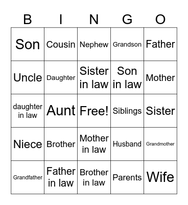 Family Bingo Card