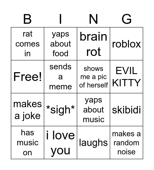in call cam bingo Card