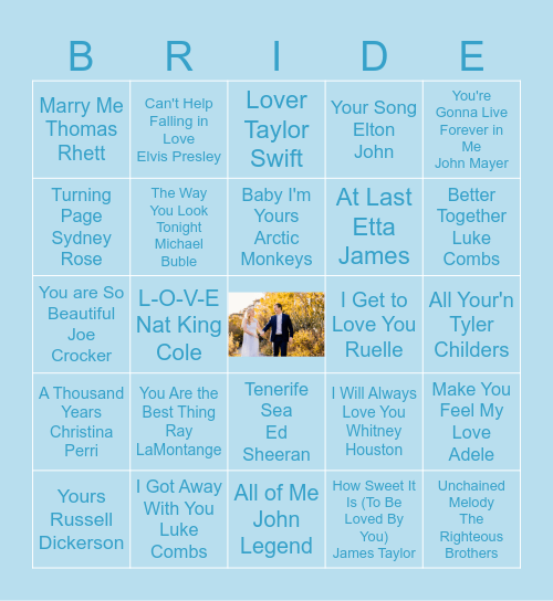 Bride Bingo Card