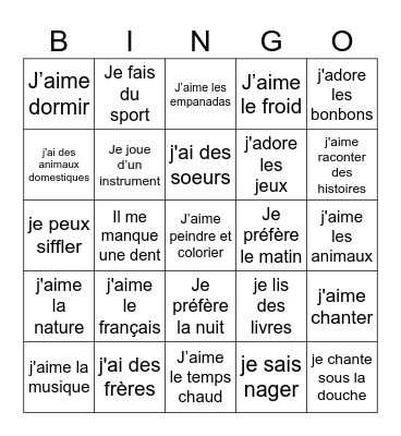 Choses en commun Bingo Card