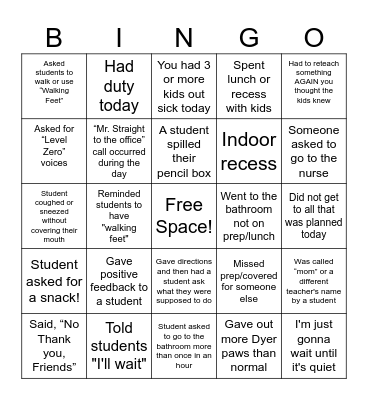 Educator Bingo Card