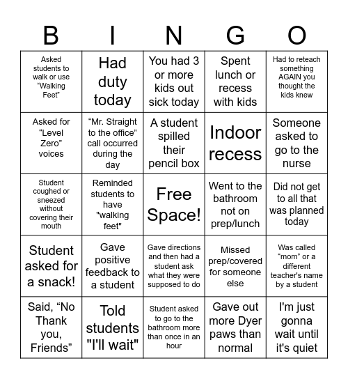 Educator Bingo Card
