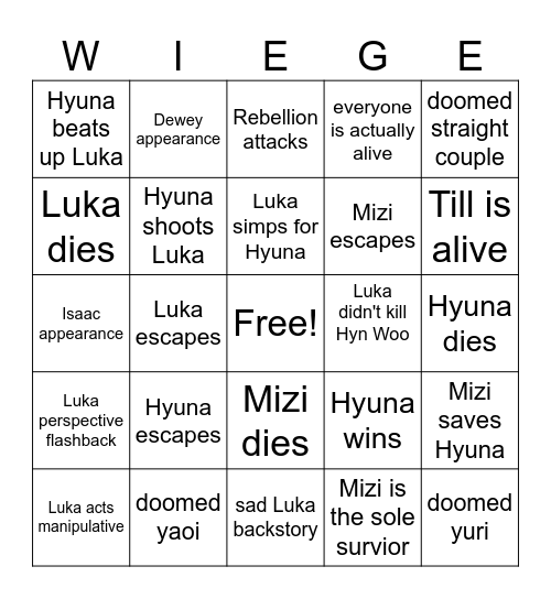 Wiege - Alien Stage Bingo Card