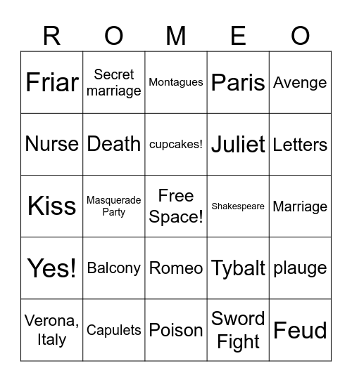 ROMEO AND JULIET Bingo Card
