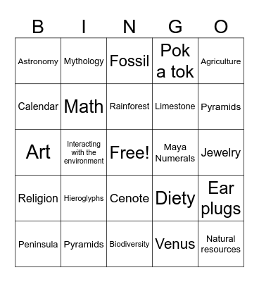 Maya Movie Bingo Card