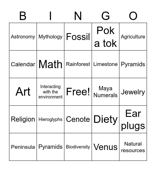 Maya Movie Bingo Card
