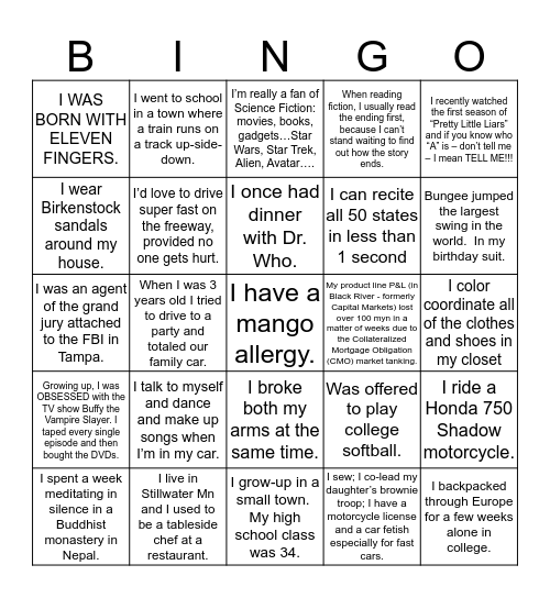 How well do you know your team members? Bingo Card