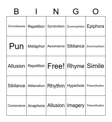 Figurative Language Stage 4 Bingo Card
