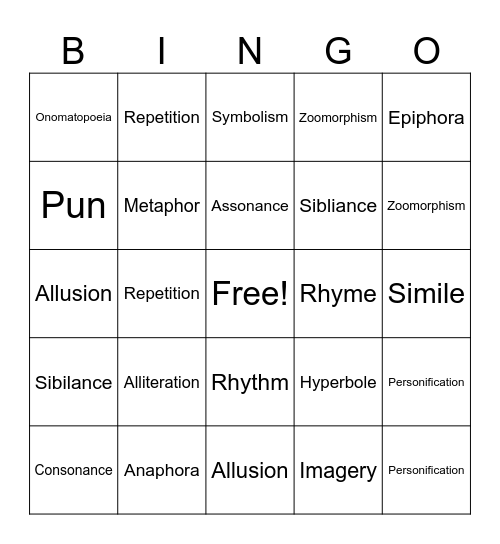 Figurative Language Stage 4 Bingo Card