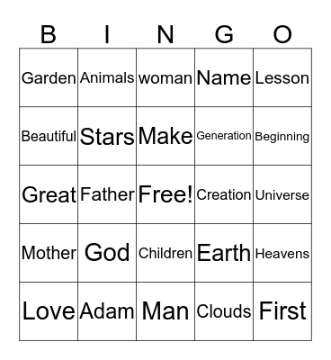 Adam and Eve Bingo Card