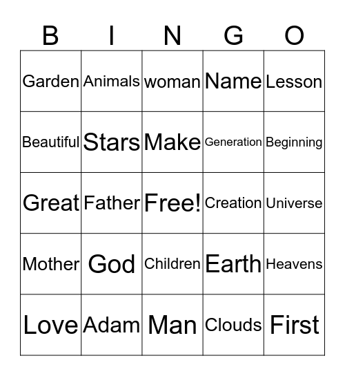 Adam and Eve Bingo Card