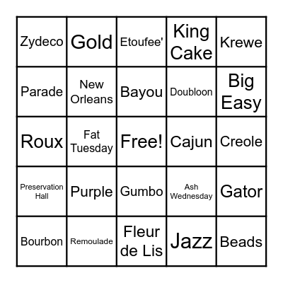 Mardi Gras Bingo Card