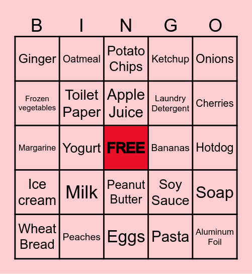 Grocery List Bingo Card