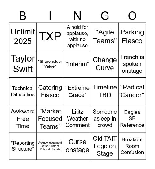 Kickstart 2025 Bingo Card