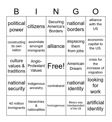The Latino Narrative Bingo Card