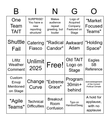 Kickstart 2025 Bingo Card
