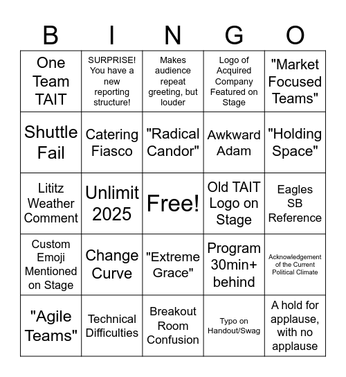 Kickstart 2025 Bingo Card