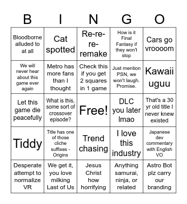 State of Play 2025 Bingo Card