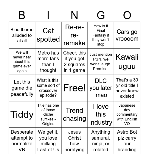 State of Play 2025 Bingo Card