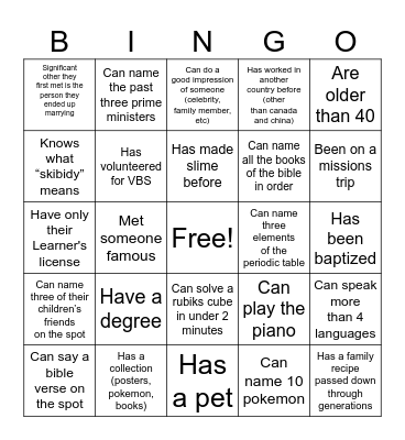 Human Bingo Card