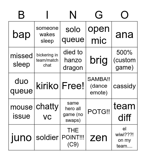 Sprout's Overwatch Bingo Card