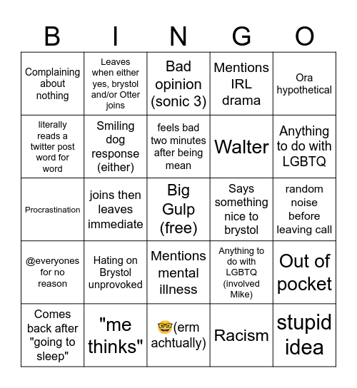 Ora Bingo Card