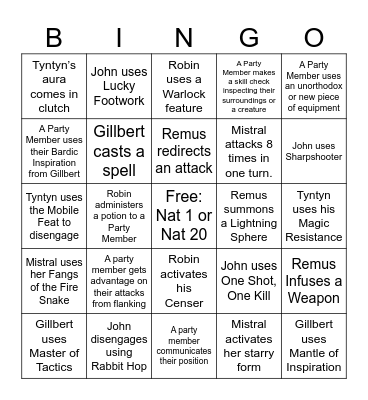 Saturday Combat Bingo Card