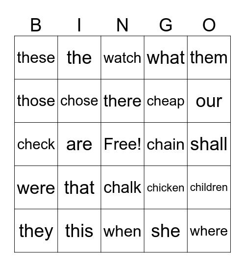 Site Words Bingo Card