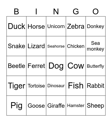 Animal bingo Card