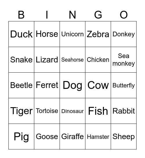 Animal bingo Card