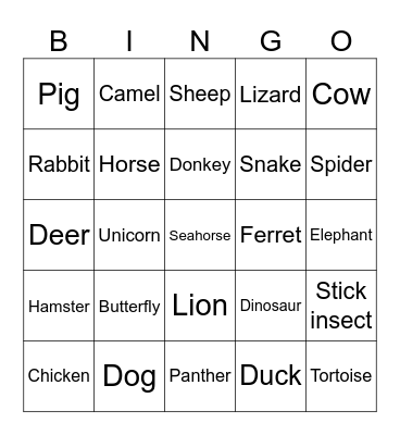 Animal bingo Card