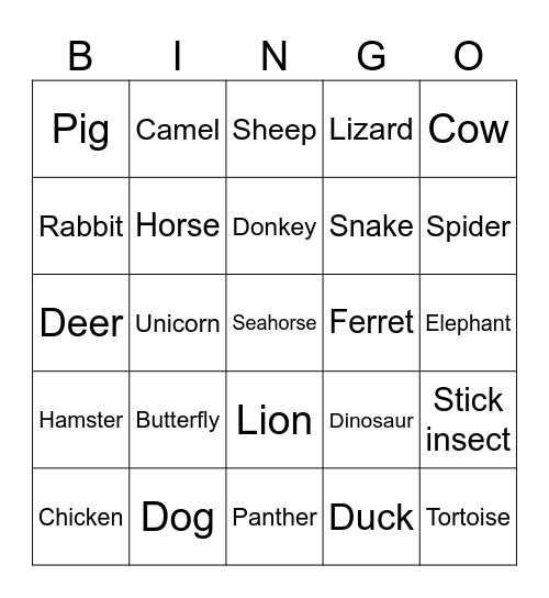 Animal bingo Card
